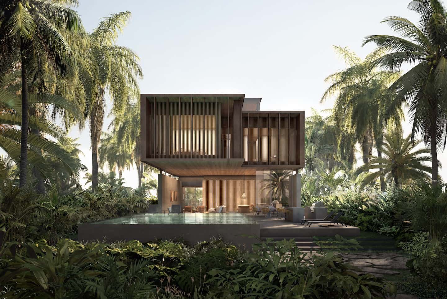 Lamar residential architecture with pool and gardens